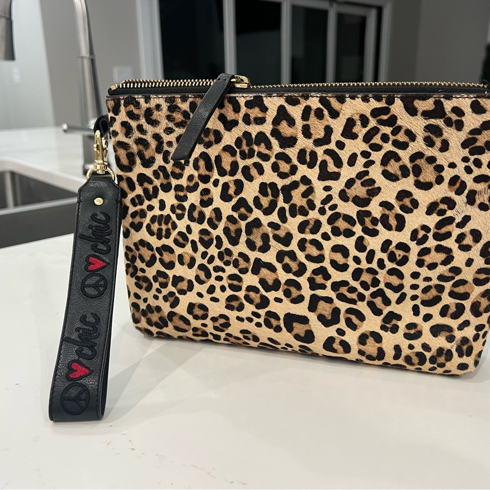 Chic Leopard Print Clutch with Black Strap